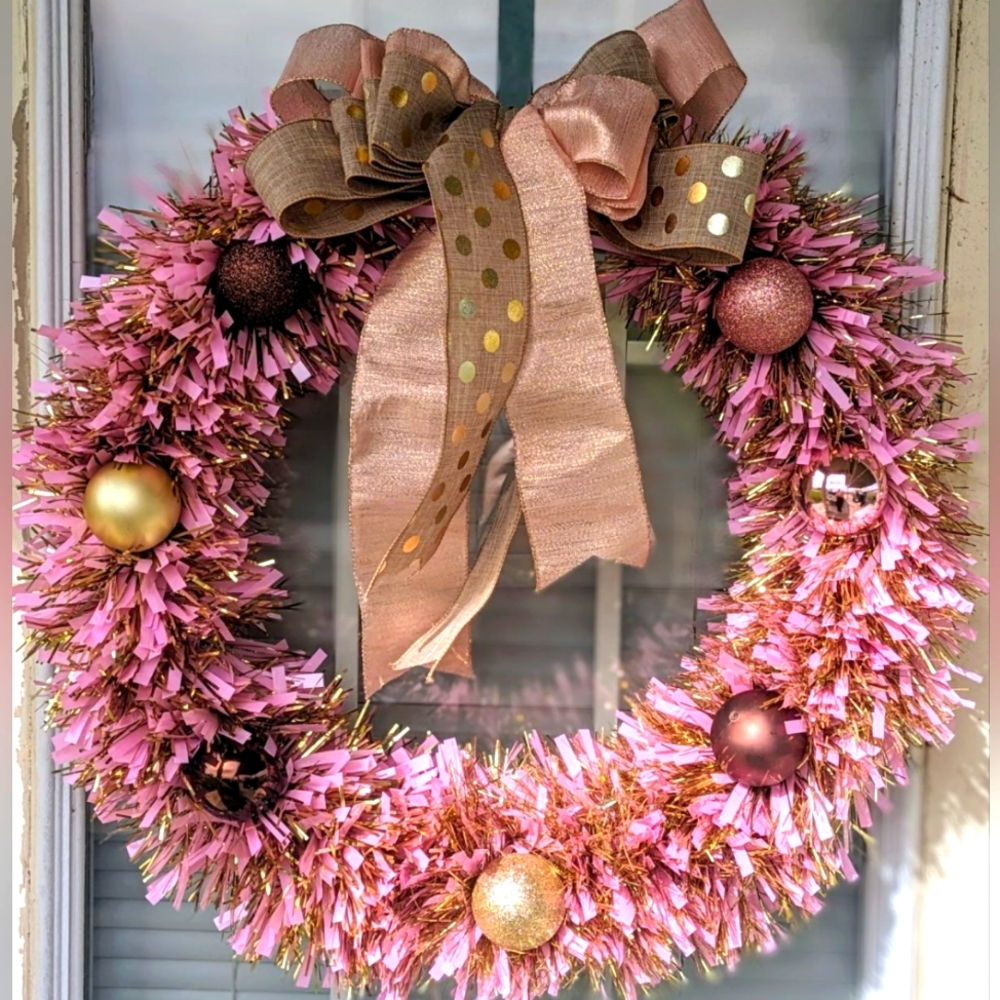 Handmade Holiday Tinsel and Ornament Wreath